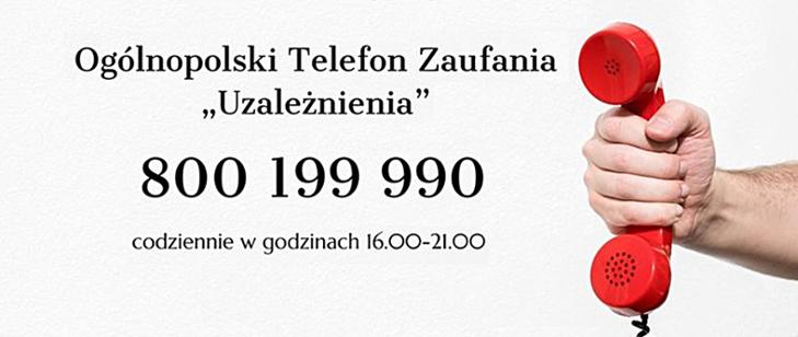 800 199 990 - ogólnopolski telefon zaufania "Uzależnienia"
