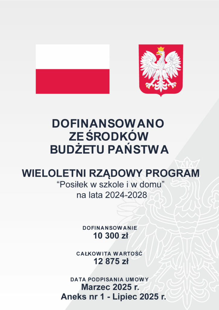 aktualizacja plakatu o dofinansowaniu ze środków budżetu państwa wieloletniego rządowego programu "Posiłek w szkole i w domu" na lata 2024-2028 - rok 2025