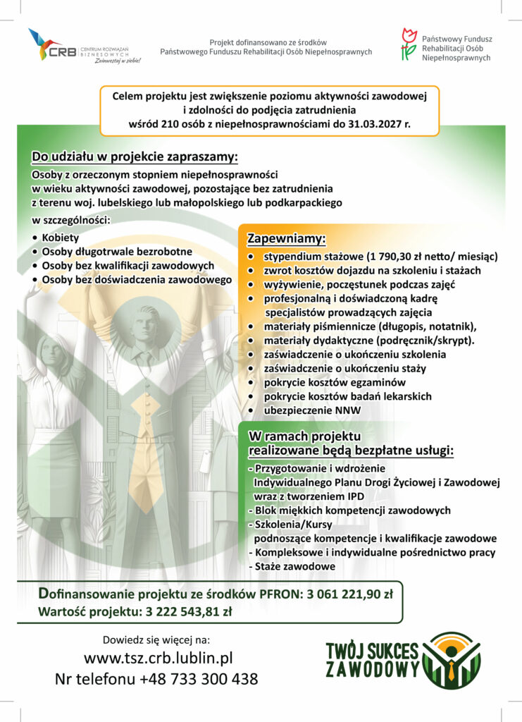 plakat projektu "Twój sukces zawodowy" więcej na stronie www.tsz.crb.lublin.pl